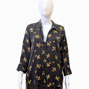L'Agence Silk Bumblebee Buttondown Blouse Queen Bee Tag Size Large